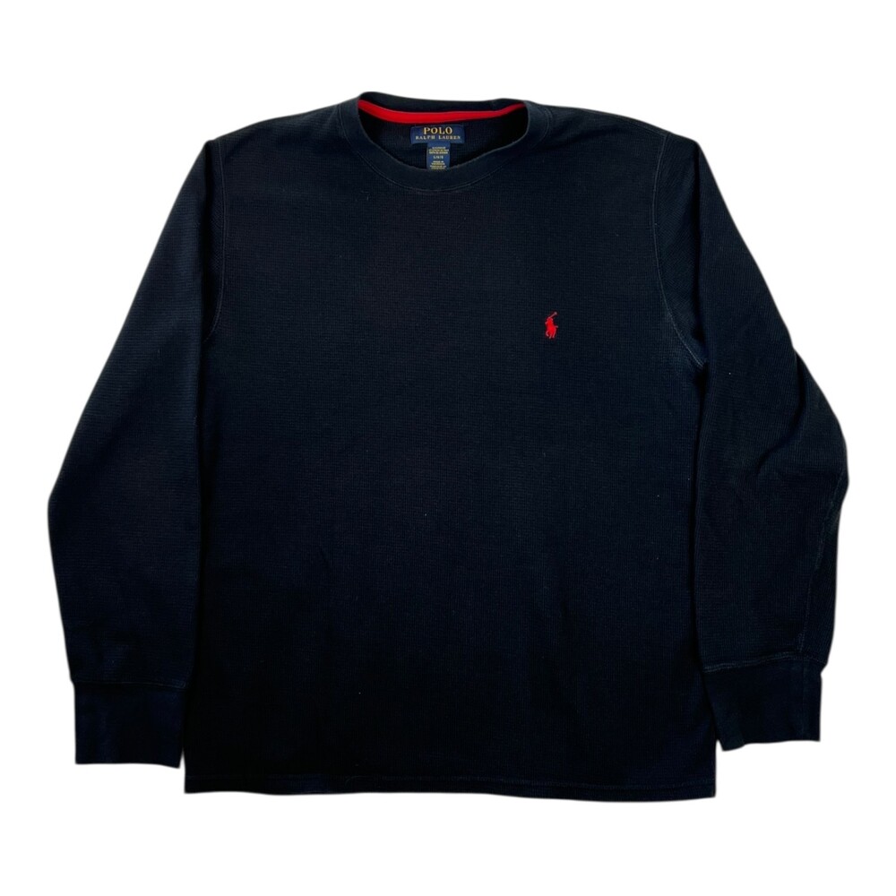 Polo Ralph Lauren Sleep Shirt Black Size Large Waffle Knit Long Sleeve